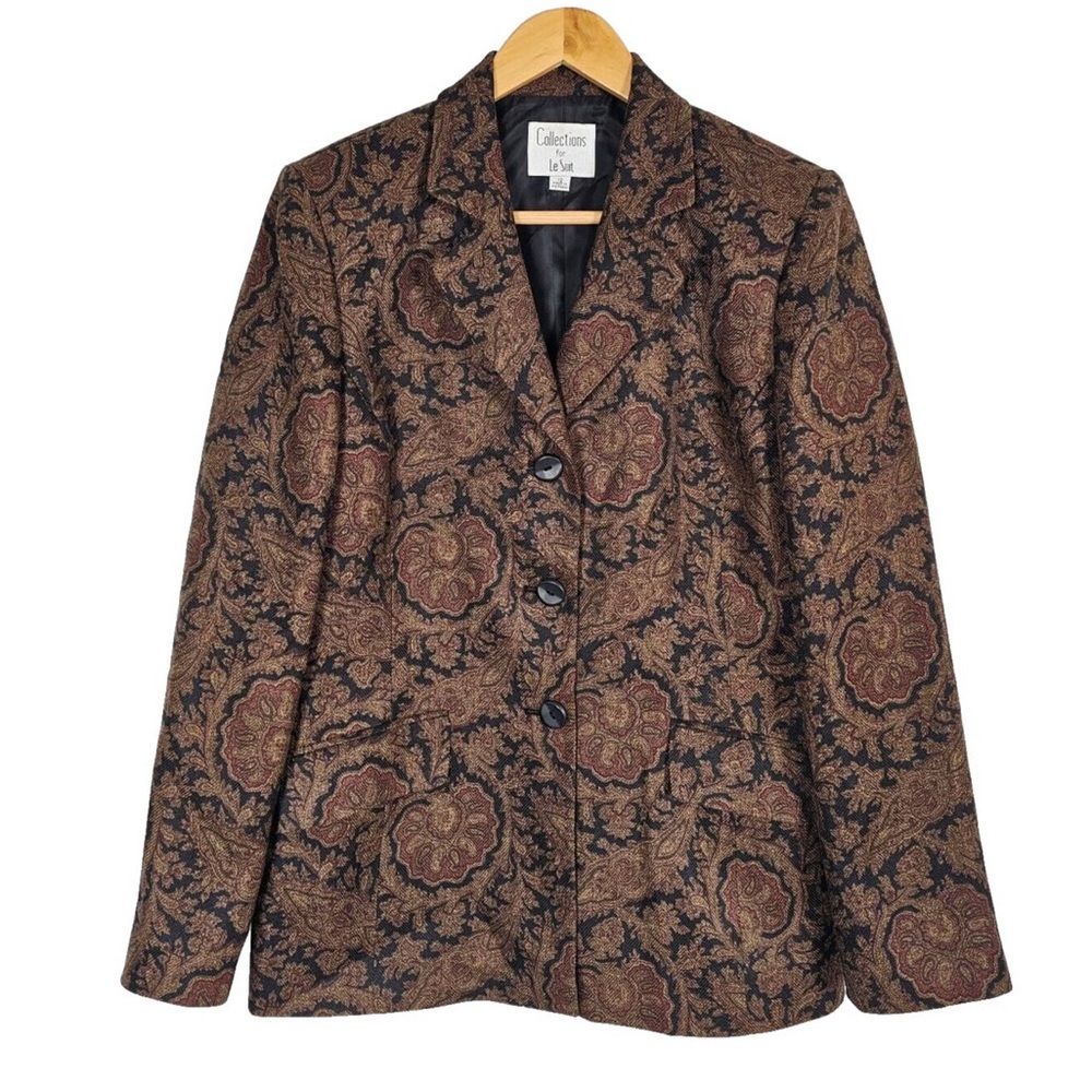 Le Suit Collections paisley business jacket dress blazer suit lined Sz 8